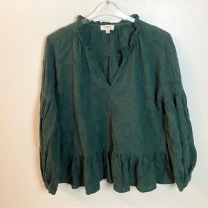 Umgee Long Sleeve Textured Boho Peasant Top - Green - M